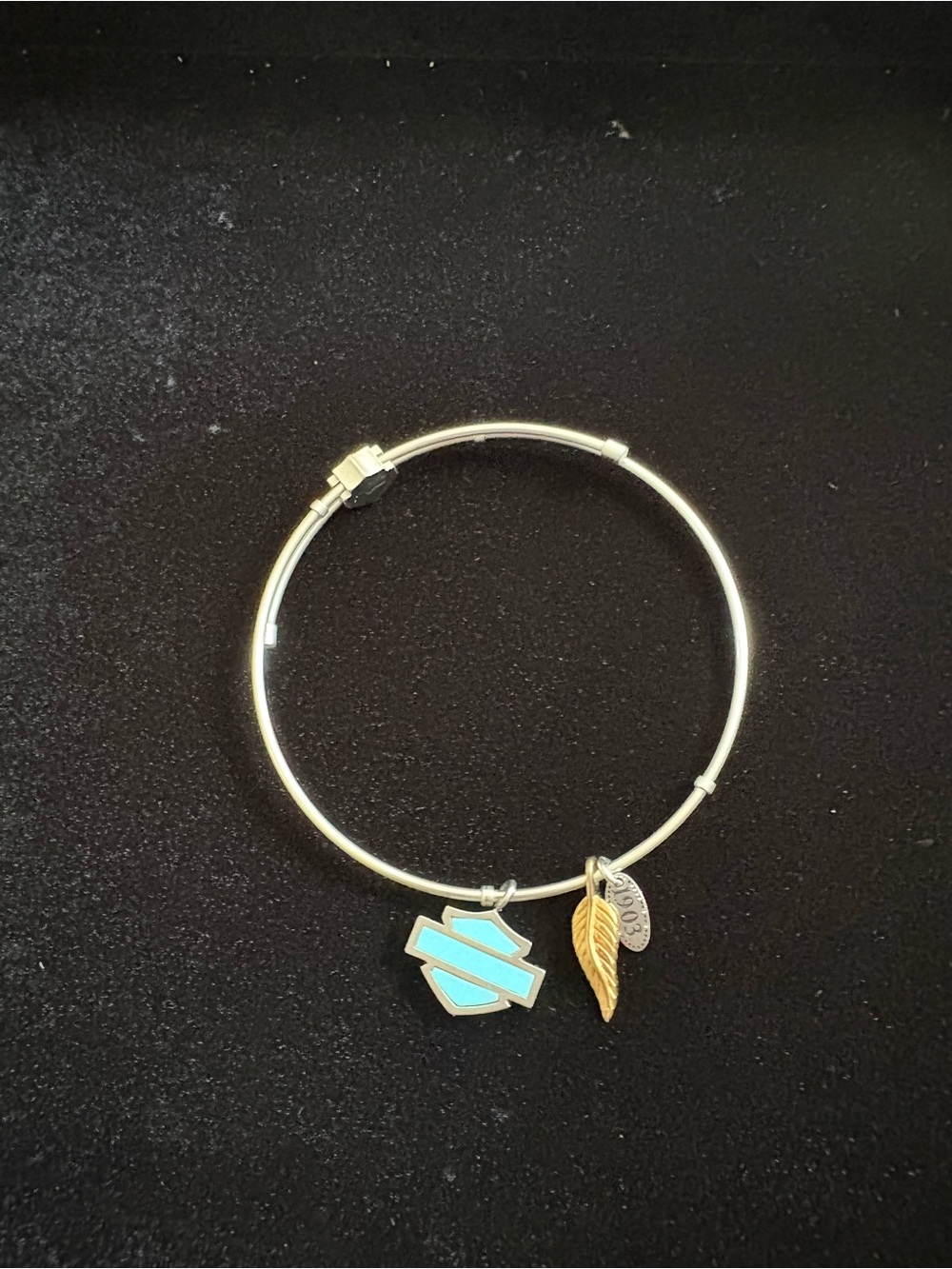 Alex and Ani Silver Bangle Harley Davidson with Turquoise